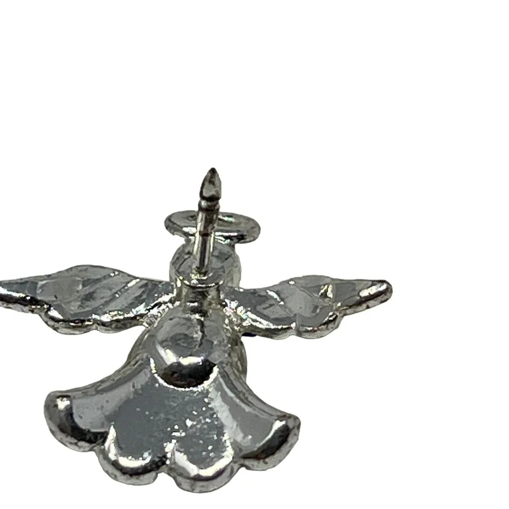 Vintage Angel Brooch‎ Silver Tone with Red White Blue Crystal Pin